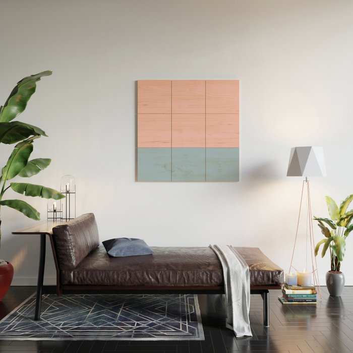 Minimalist Color Block Striped Solid in Pastel Pink and Baby Blue Wood Wall Art Gallery Image 2