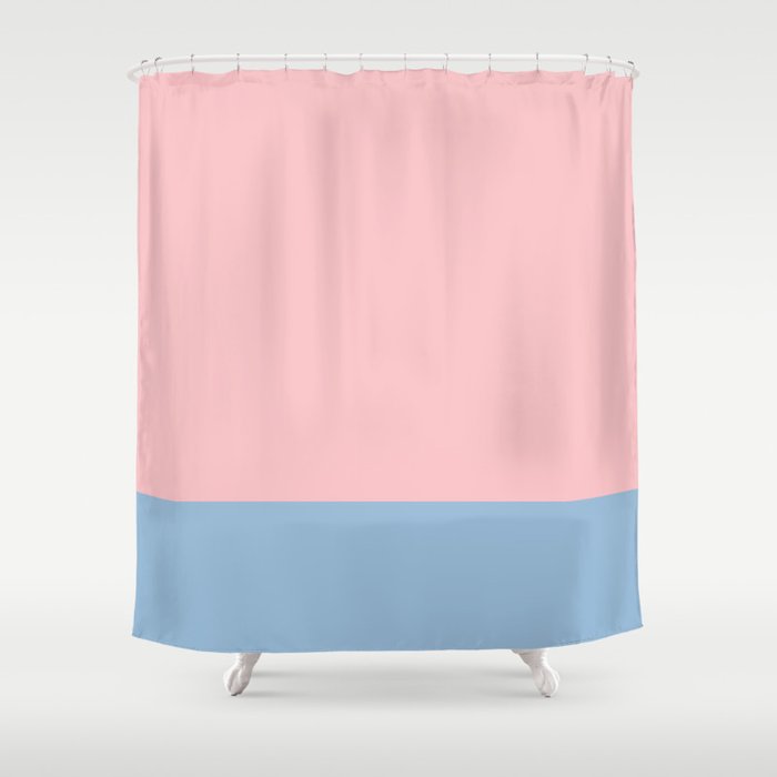 Minimalist Color Block Striped Solid in Pastel Pink and Baby Blue Shower Curtain Gallery Image 1