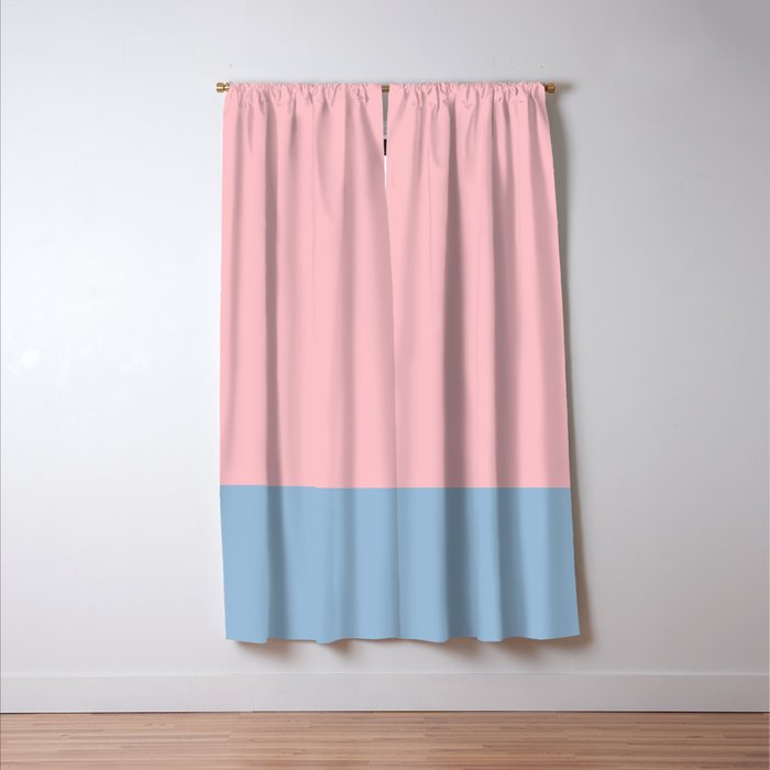 Minimalist Color Block Striped Solid in Pastel Pink and Baby Blue Window Curtain Gallery Image 3