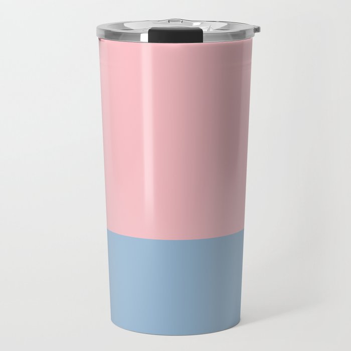Minimalist Color Block Striped Solid in Pastel Pink and Baby Blue Travel Mug Gallery Image 1