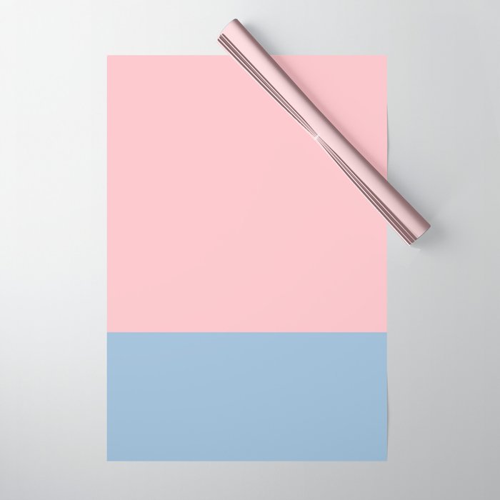 Minimalist Color Block Striped Solid in Pastel Pink and Baby Blue Wrapping Paper Gallery Image 1