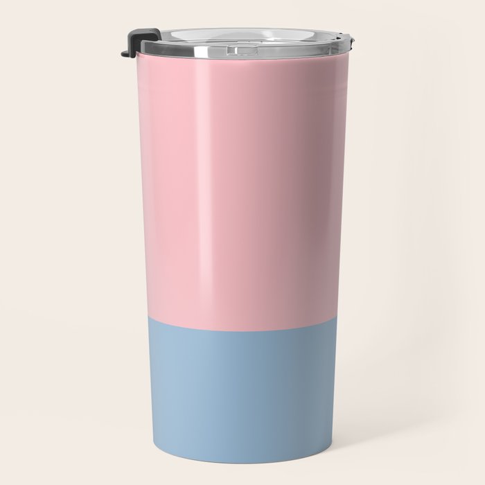 Minimalist Color Block Striped Solid in Pastel Pink and Baby Blue Travel Mug Gallery Image 3