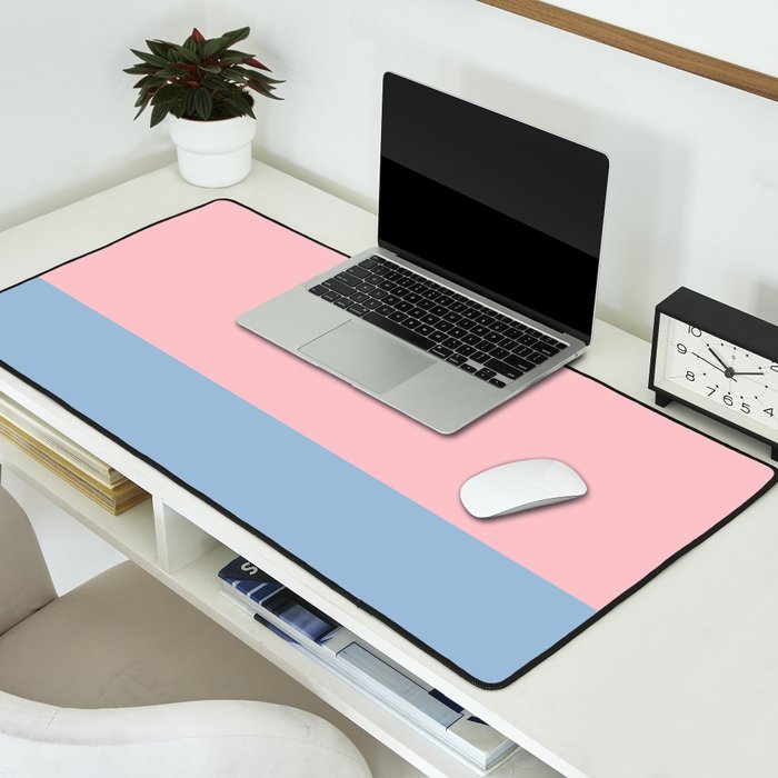 Minimalist Color Block Striped Solid in Pastel Pink and Baby Blue Desk Mat Gallery Image 2