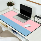 Minimalist Color Block Striped Solid in Pastel Pink and Baby Blue Desk Mat Gallery Image 2