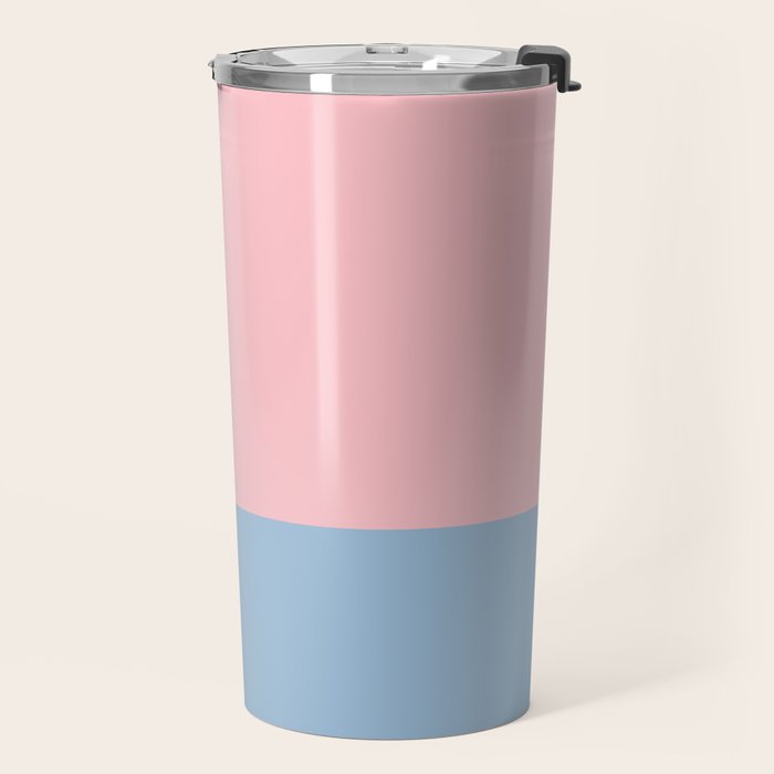 Minimalist Color Block Striped Solid in Pastel Pink and Baby Blue Travel Mug Gallery Image 2