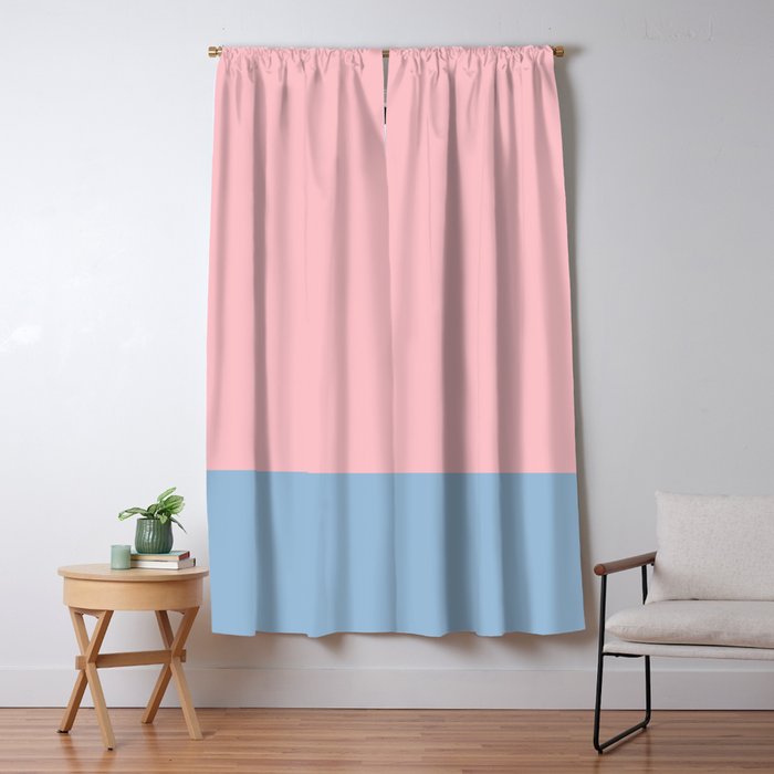 Minimalist Color Block Striped Solid in Pastel Pink and Baby Blue Window Curtain Gallery Image 1