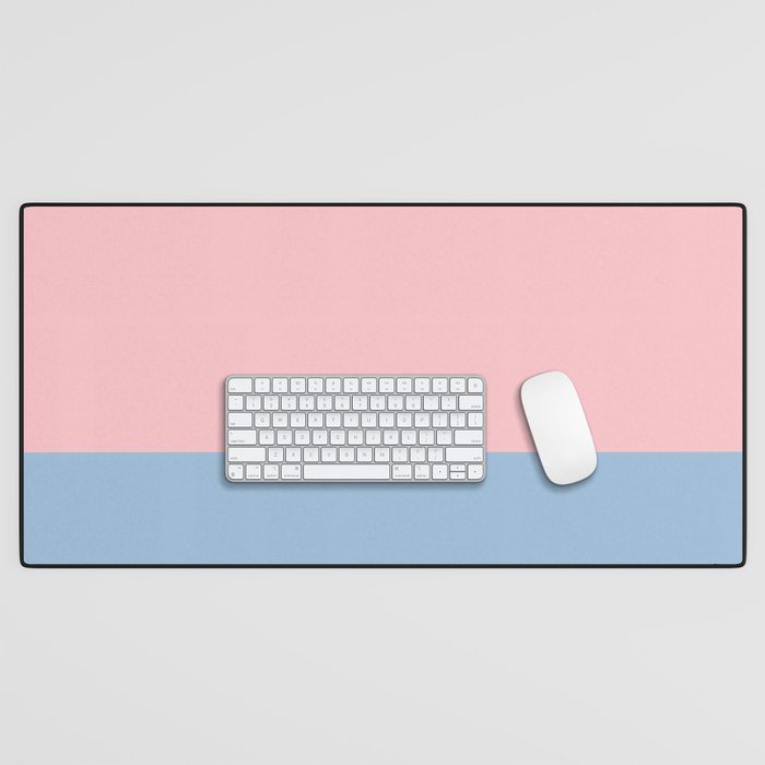 Minimalist Color Block Striped Solid in Pastel Pink and Baby Blue Desk Mat Gallery Image 1