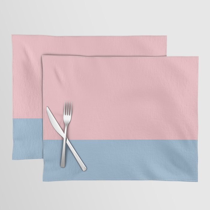 Minimalist Color Block Striped Solid in Pastel Pink and Baby Blue Placemat Gallery Image 1
