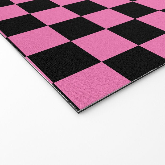 Checkered Checked Check Retro Pattern in Hot Pink and Black Welcome Mat Gallery Image 2