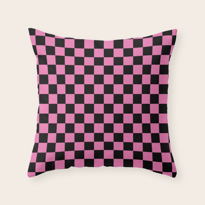 Checkered Checked Check Retro Pattern in Hot Pink and Black Throw Pillow Gallery Image 6