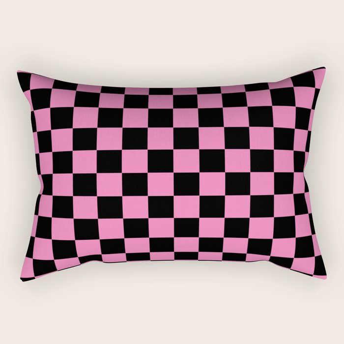 Checkered Checked Check Retro Pattern in Hot Pink and Black Rectangular Pillow Gallery Image 1