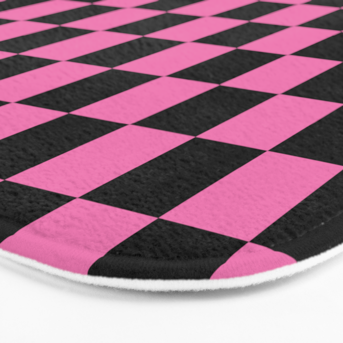 Checkered Checked Check Retro Pattern in Hot Pink and Black Bath Mat Gallery Image 3