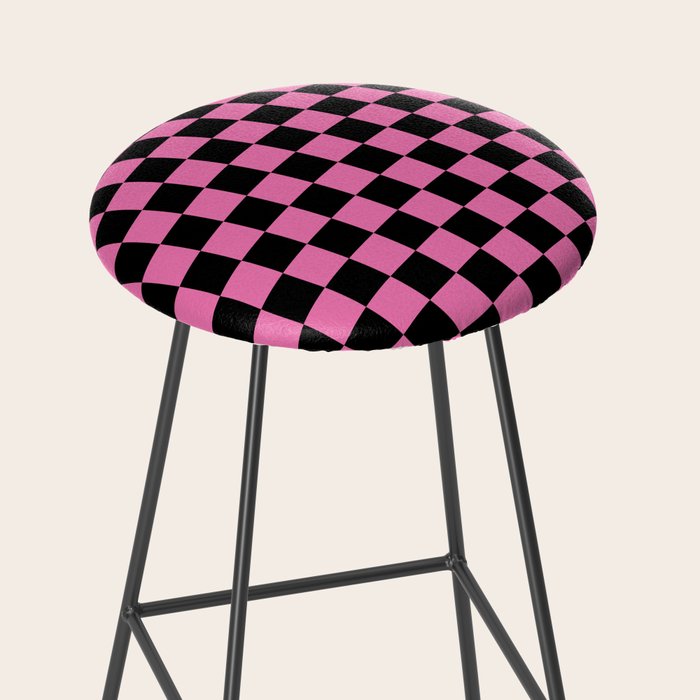 Checkered Checked Check Retro Pattern in Hot Pink and Black Stool Gallery Image 2