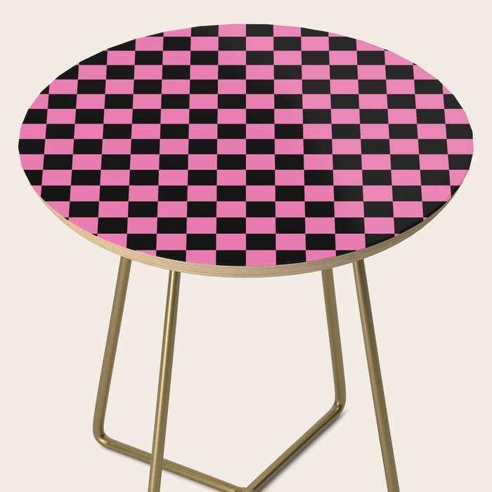 Checkered Checked Check Retro Pattern in Hot Pink and Black Side Table Gallery Image 2