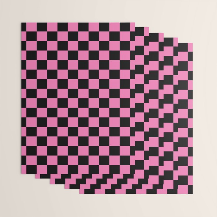 Checkered Checked Check Retro Pattern in Hot Pink and Black Wrapping Paper Gallery Image 3