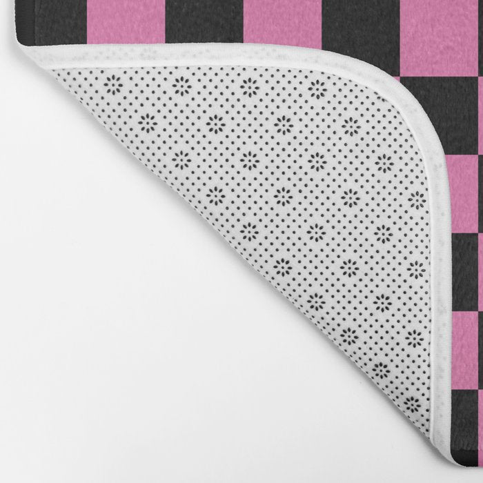 Checkered Checked Check Retro Pattern in Hot Pink and Black Bath Mat Gallery Image 2