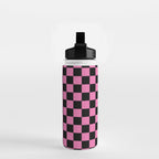 Checkered Checked Check Retro Pattern in Hot Pink and Black Water Bottle Gallery Image 2