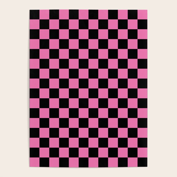 Checkered Checked Check Retro Pattern in Hot Pink and Black Poster Gallery Image 1