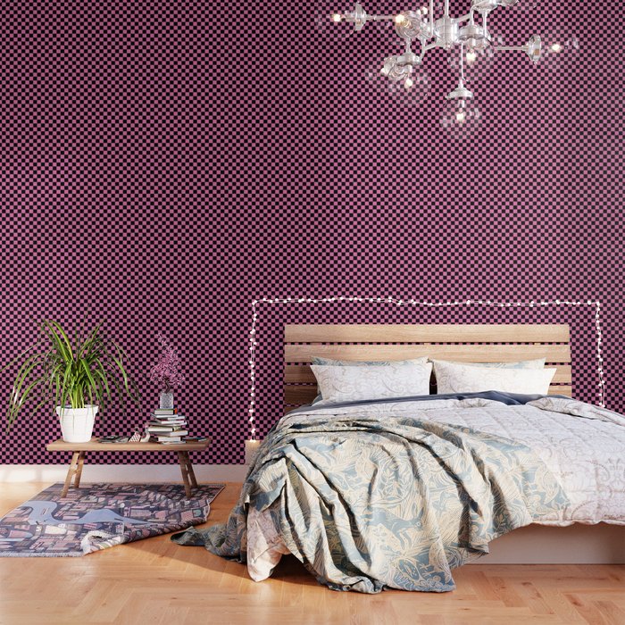 Checkered Checked Check Retro Pattern in Hot Pink and Black Wallpaper Gallery Image 3