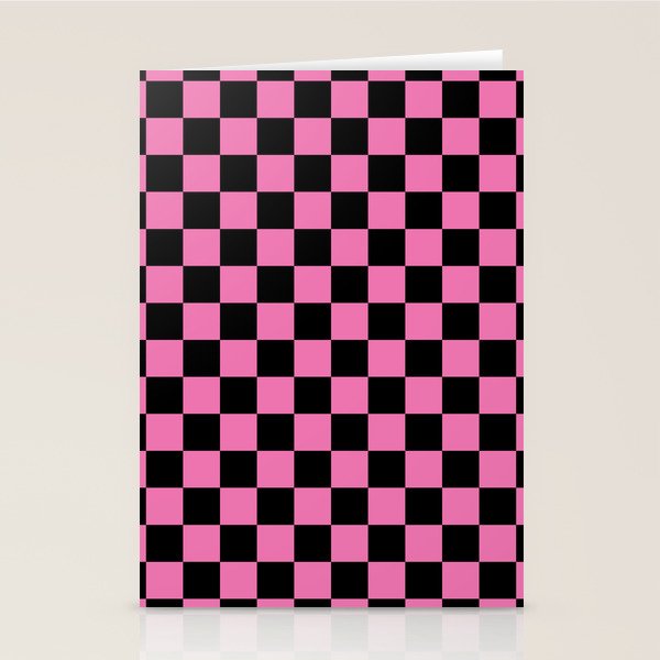 Checkered Checked Check Retro Pattern in Hot Pink and Black Stationery Card Gallery Image 1