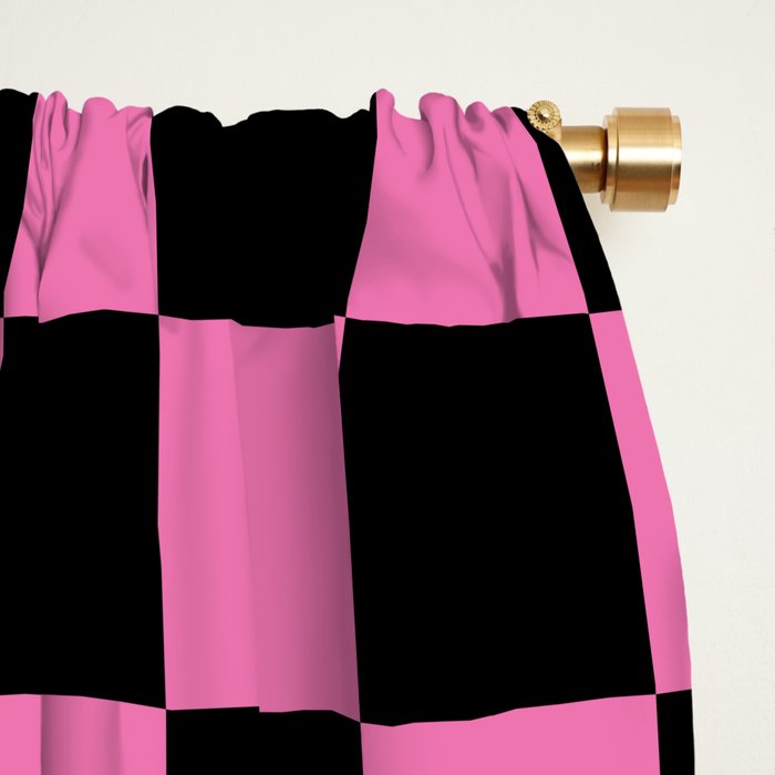 Checkered Checked Check Retro Pattern in Hot Pink and Black Window Curtain Gallery Image 2