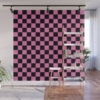 Checkered Checked Check Retro Pattern in Hot Pink and Black Wall Mural Gallery Image 1