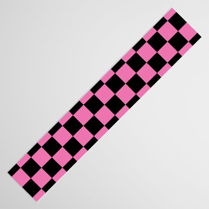 Checkered Checked Check Retro Pattern in Hot Pink and Black Table Runner Gallery Image 3