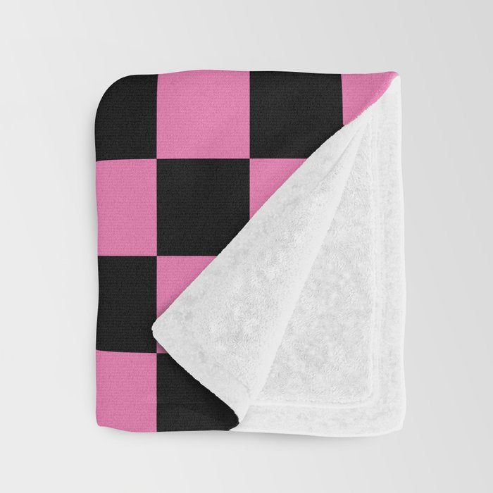 Checkered Checked Check Retro Pattern in Hot Pink and Black Throw Blanket Gallery Image 3