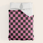 Checkered Checked Check Retro Pattern in Hot Pink and Black Duvet Cover Gallery Image 6