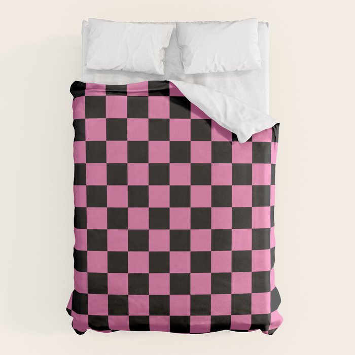 Checkered Checked Check Retro Pattern in Hot Pink and Black Duvet Cover Gallery Image 6
