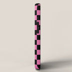 Checkered Checked Check Retro Pattern in Hot Pink and Black iPhone Case Gallery Image 2