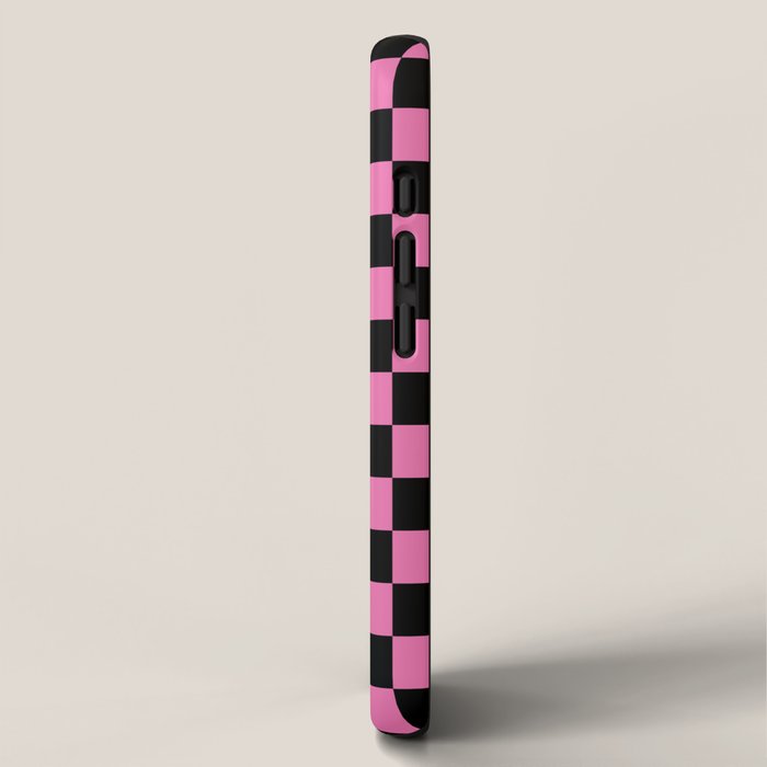 Checkered Checked Check Retro Pattern in Hot Pink and Black iPhone Case Gallery Image 2
