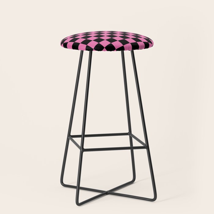 Checkered Checked Check Retro Pattern in Hot Pink and Black Stool Gallery Image 1