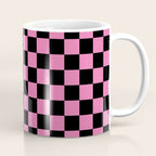 Checkered Checked Check Retro Pattern in Hot Pink and Black Coffee Mug Gallery Image 1