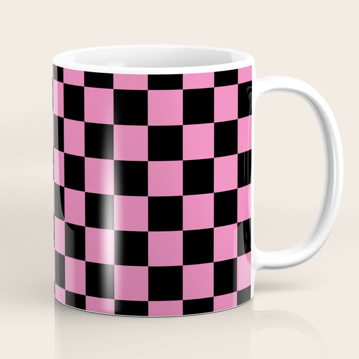 Checkered Checked Check Retro Pattern in Hot Pink and Black Coffee Mug Gallery Image 1