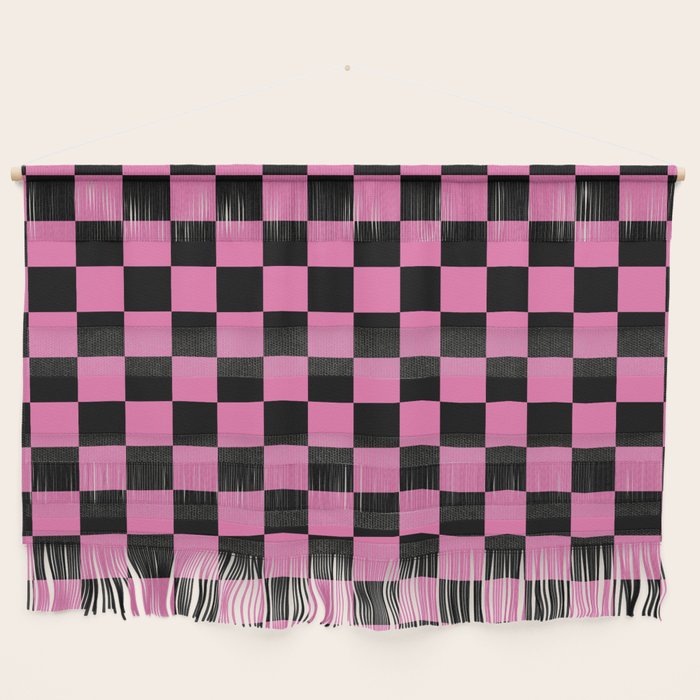Checkered Checked Check Retro Pattern in Hot Pink and Black Wall Hanging Gallery Image 1