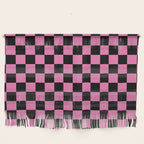 Checkered Checked Check Retro Pattern in Hot Pink and Black Wall Hanging Gallery Image 1