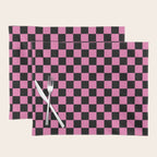 Checkered Checked Check Retro Pattern in Hot Pink and Black Placemat Gallery Image 1