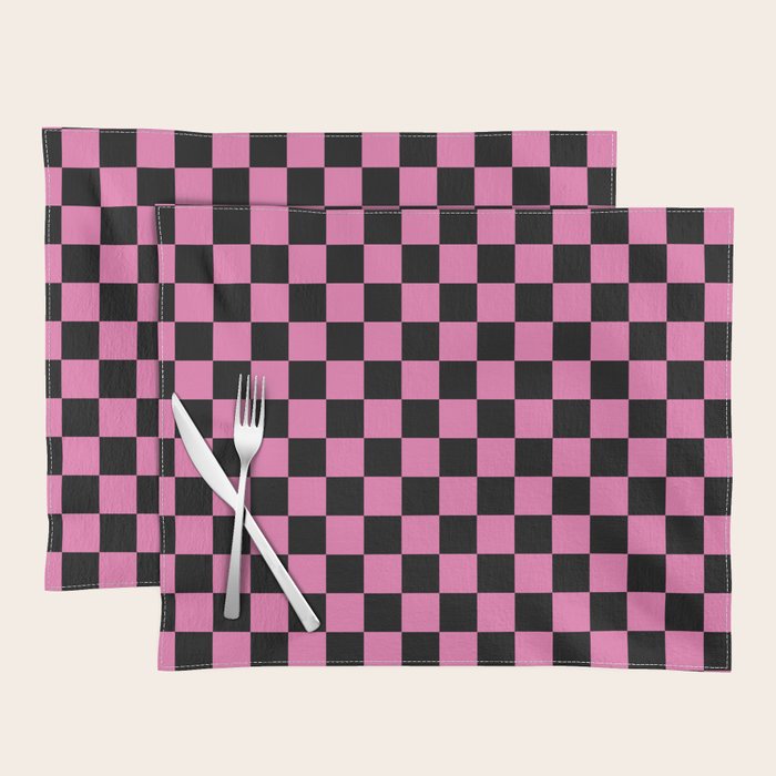 Checkered Checked Check Retro Pattern in Hot Pink and Black Placemat Gallery Image 1