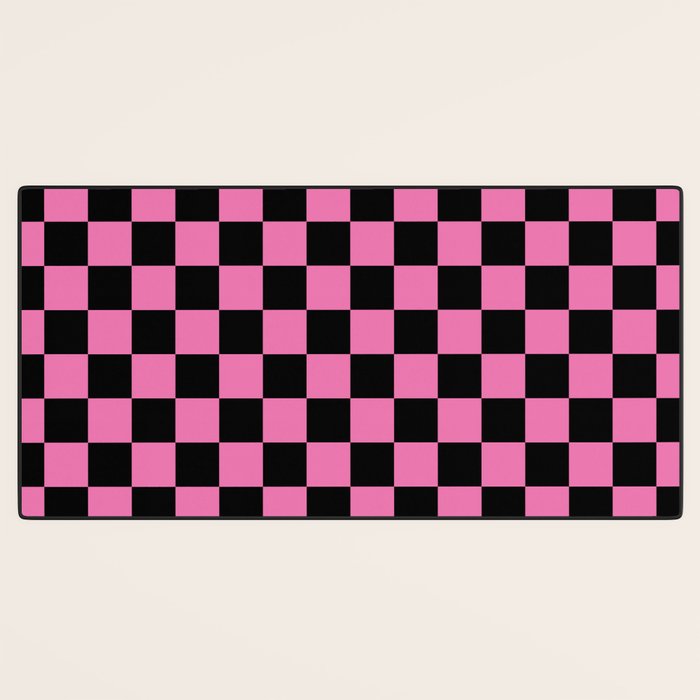Checkered Checked Check Retro Pattern in Hot Pink and Black Desk Mat Gallery Image 3