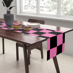 Checkered Checked Check Retro Pattern in Hot Pink and Black Table Runner Gallery Image 2