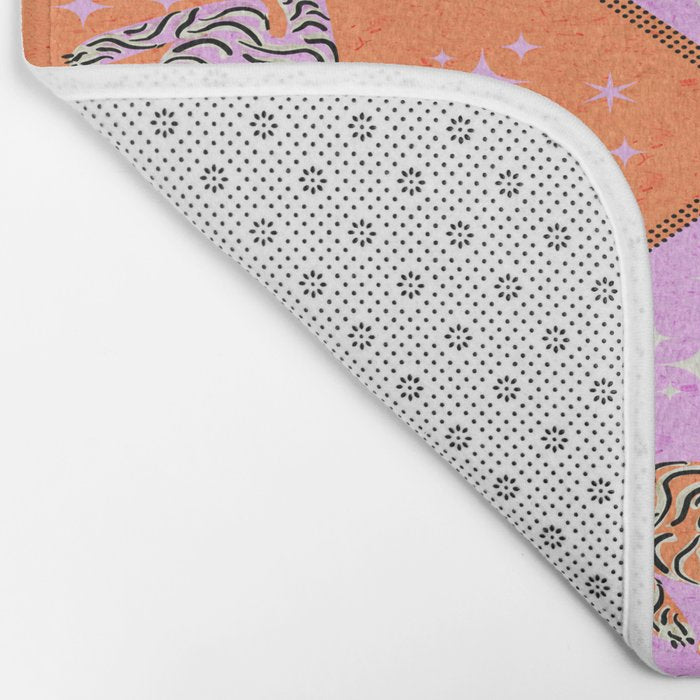 Retro vintage flying tiger geometric illustration in pink and orange background  Bath Mat Gallery Image 2