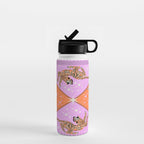 Retro vintage flying tiger geometric illustration in pink and orange background  Water Bottle Gallery Image 1