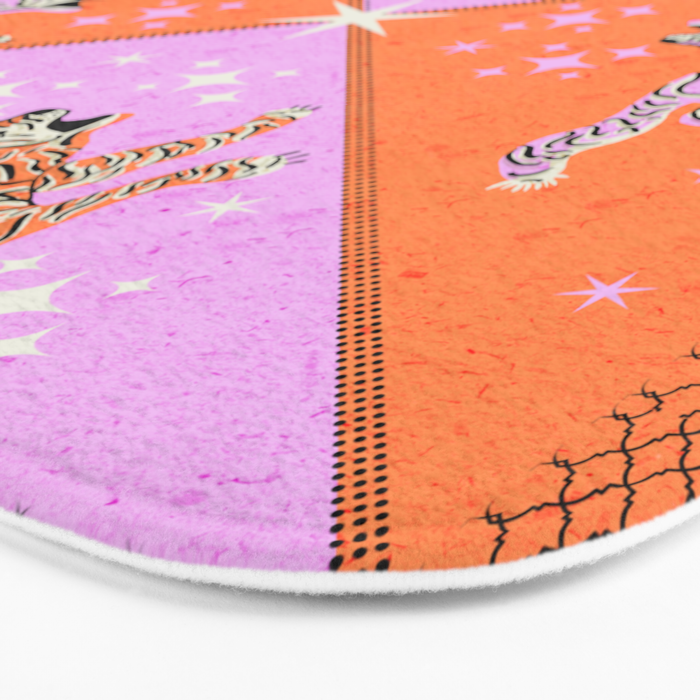 Retro vintage flying tiger geometric illustration in pink and orange background  Bath Mat Gallery Image 3
