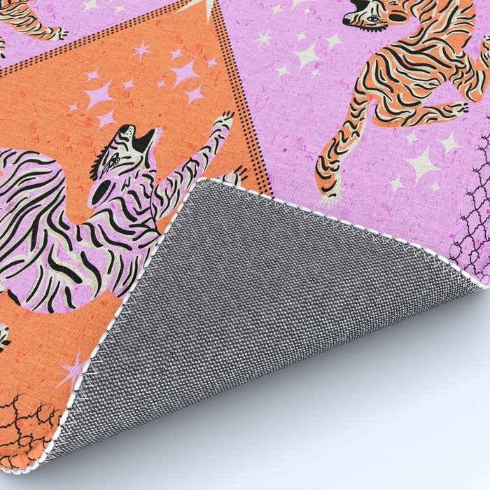 Retro vintage flying tiger geometric illustration in pink and orange background  Rug Gallery Image 4