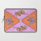 Retro vintage flying tiger geometric illustration in pink and orange background  Laptop Sleeve Gallery Image 1