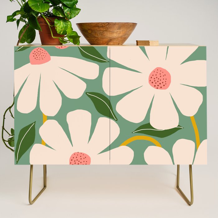 Wild Daisies - green Credenza Gallery Image 1