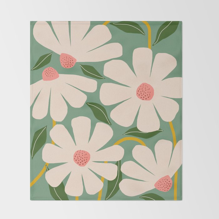 Wild Daisies - green Throw Blanket Gallery Image 2