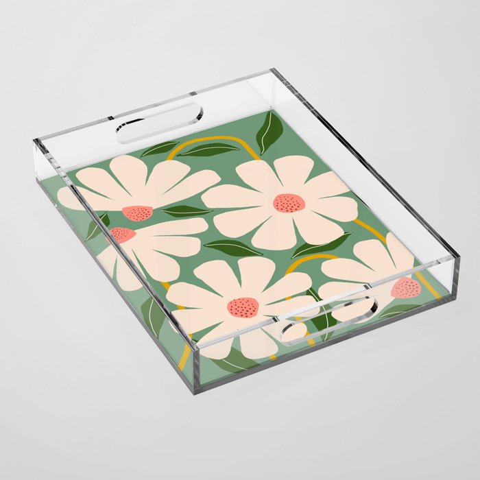 Wild Daisies - green Acrylic Tray Gallery Image 1