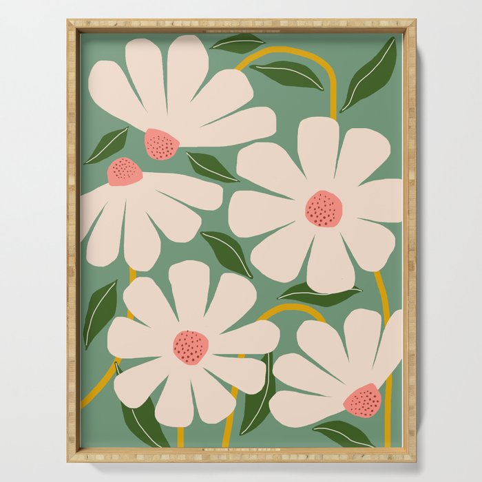 Wild Daisies - green Serving Tray Gallery Image 1